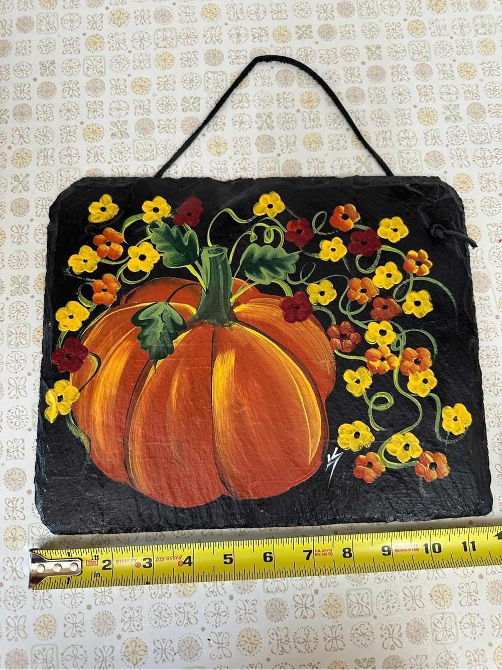 Hand-Painted Orange Pumpkin Slate Wall Decor